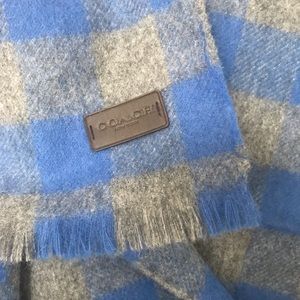 COACH Men's cashmere/wool scarf blue/grey checkered - brand new